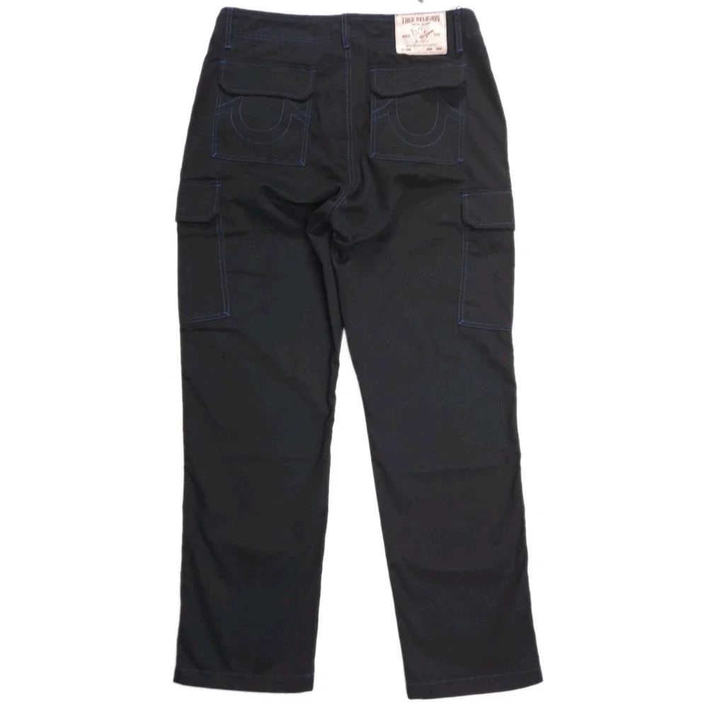 True Religion Cargo Pants Men's 34 Black w Blue Stitching MSRP $164